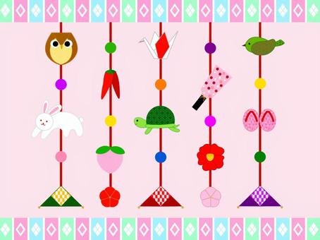 桃の節句・ひな祭りのつるし雛・吊し飾りイラスト - No: 2409850｜無料