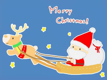 トナカイのソリに乗ったサンタさんのカードイラスト - No: 22333426