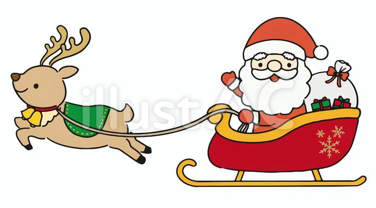 トナカイがひくソリに乗るサンタさんイラスト - No: 22206126｜無料