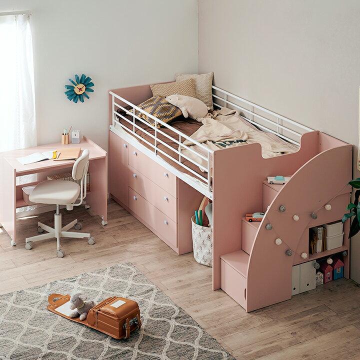 楽天市場】ロフトベッド ロータイプ（カラーピンク）（ベッド