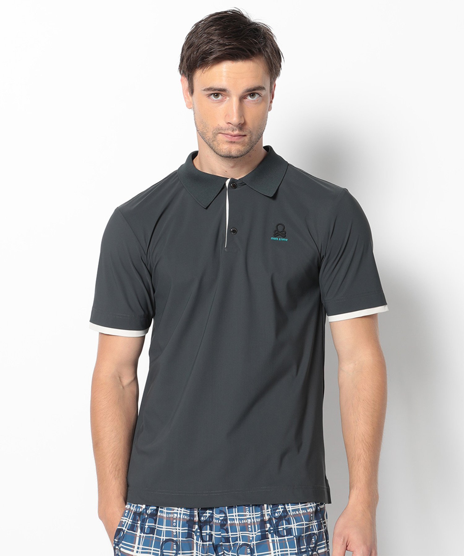 美品！風を通しにくい素材 マークアンドロナ TR メンズポロ Mブラック