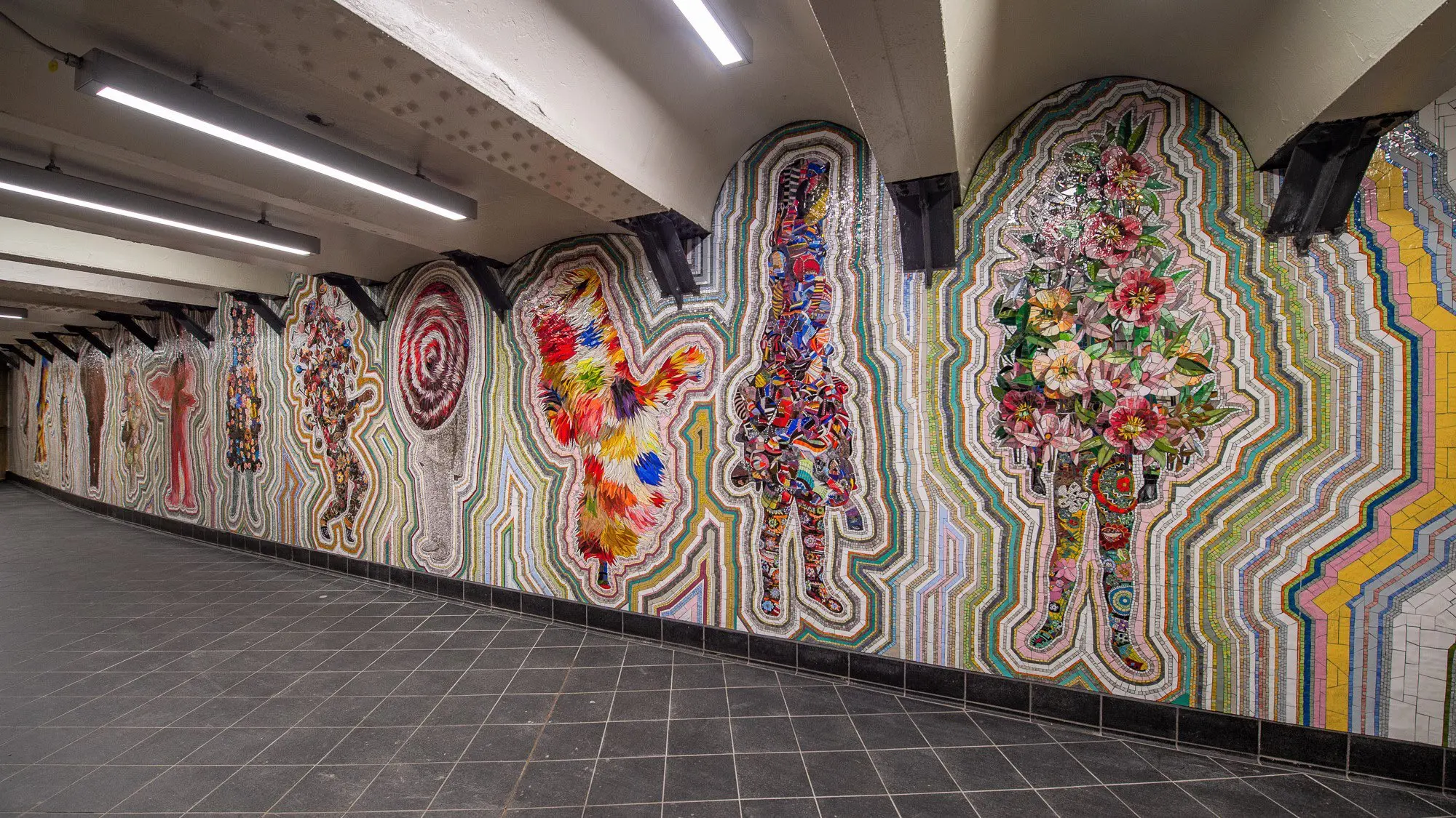 Nick Cave's vibrant 'Soundsuits' subway station mosaics capture