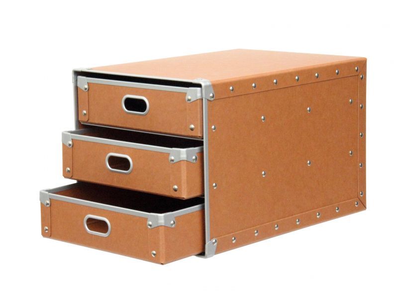 硬質パルプボックス 3段書類引出 エンジ - 安達紙器工業株式会社