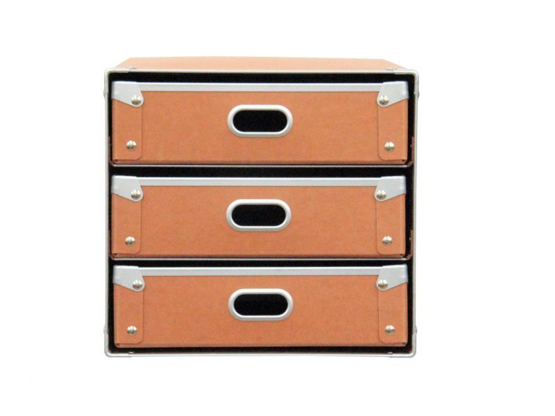 硬質パルプボックス 3段書類引出 エンジ - 安達紙器工業株式会社