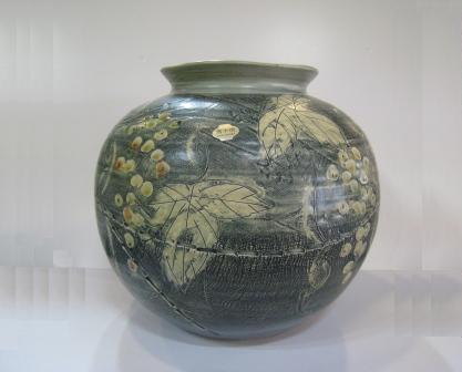 清水焼 藤平正文作 布目ぶどう花瓶 - 土岐陶器本店