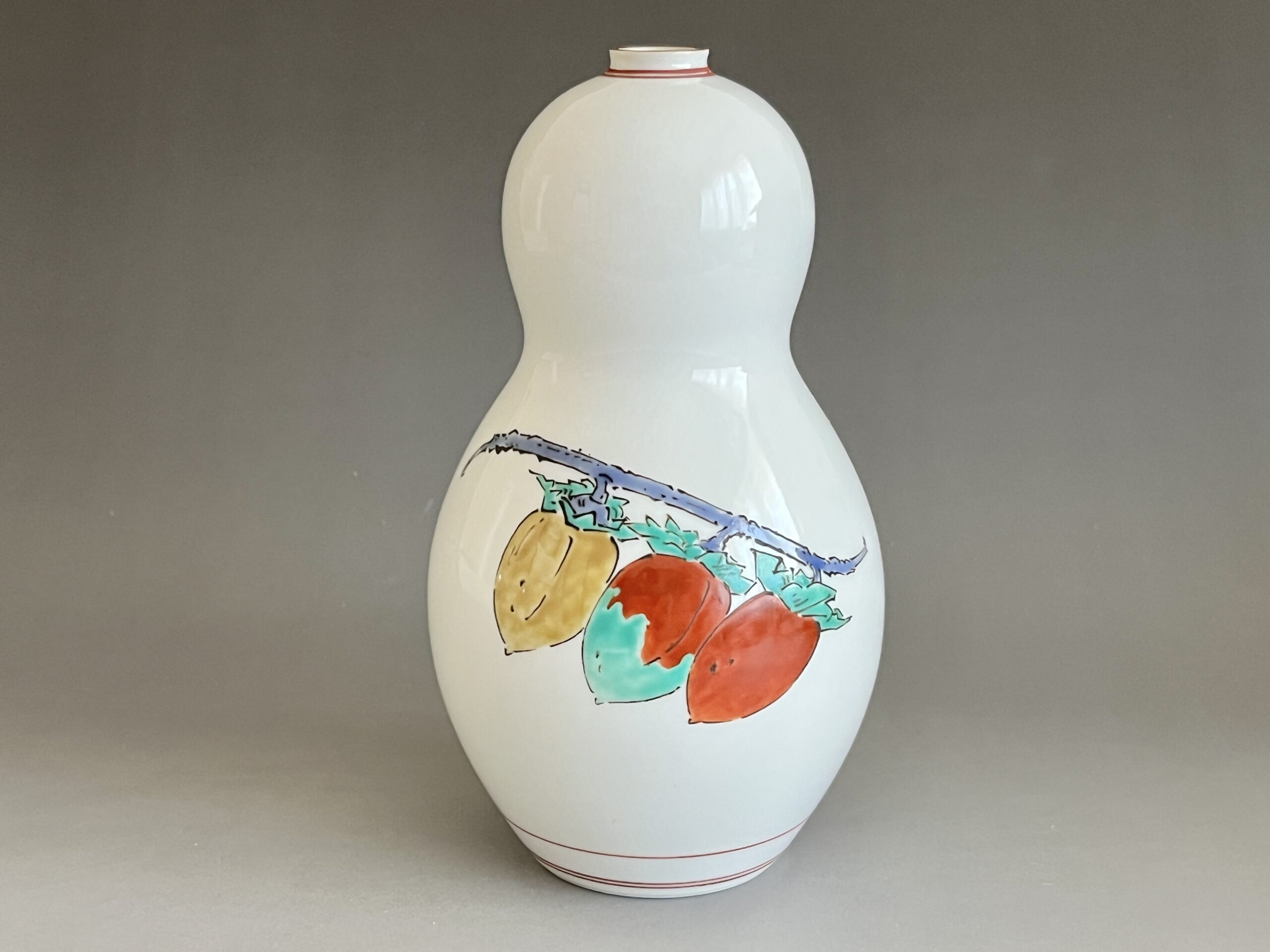 人間国宝 十三代 酒井田柿右衛門 濁手 柿文 花瓶 瓢形 花入 花器