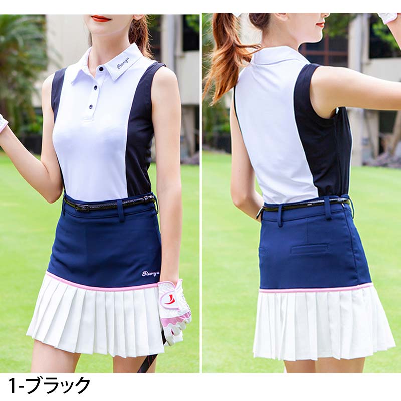 ゴルフウェア レディース ゴルフノースリーブ ポロシャツ ストレッチ