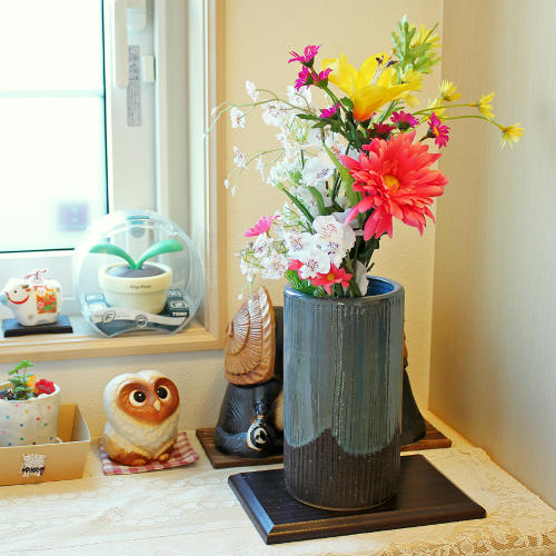 楽天市場】在庫数限り 信楽焼 花瓶 青銅 櫛目 7号 陶器 おしゃれ 花入