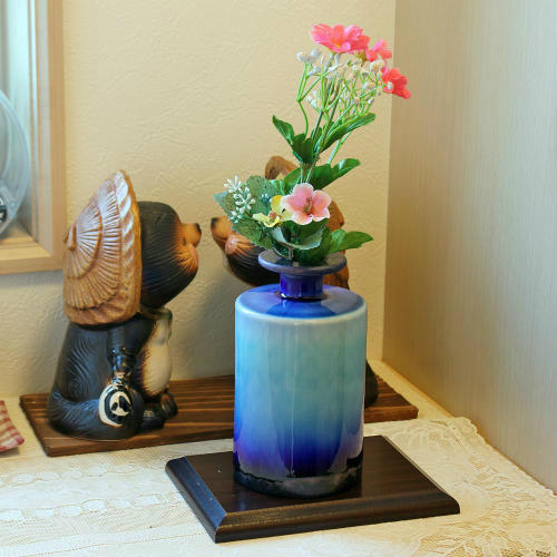 楽天市場】在庫数限り 信楽焼 一輪挿し 青ガラス 流し 筒型 ミニ 花瓶