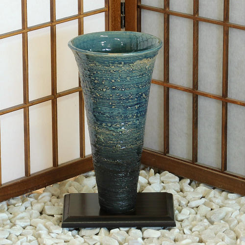 楽天市場】信楽焼 花器 青 ガラス 松皮 長 生花 池坊 立花 小原流