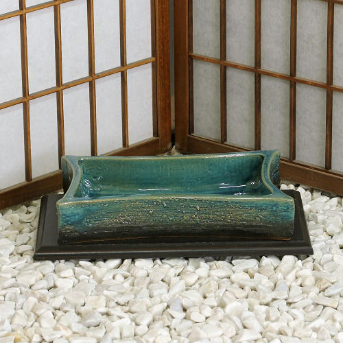 楽天市場】信楽焼 水盤 青 ガラス 長角 曲げ 10号 スカーレット 生け花