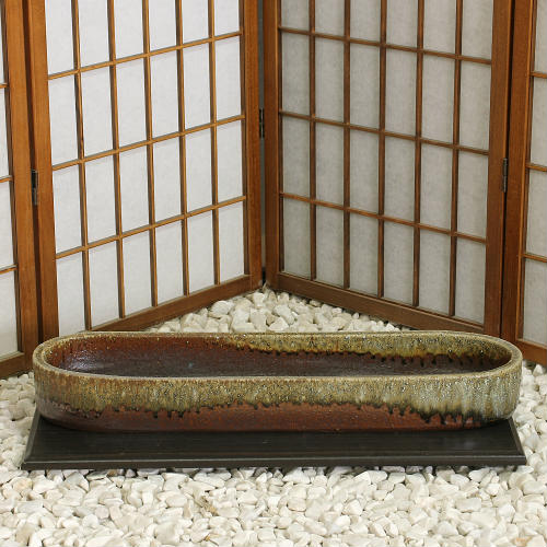 楽天市場】信楽焼 水盤 茶 窯変 長角 小判 大 スカーレット 生け花