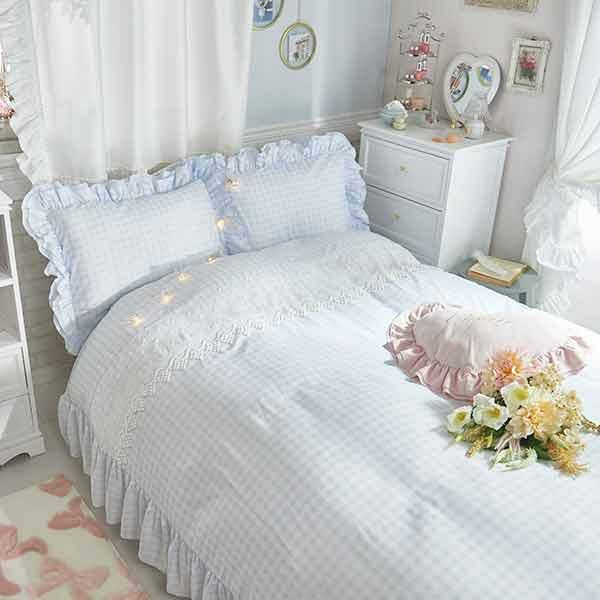 楽天市場】ギンガムチェック布団カバー3点セット（セミダブル・ブルー