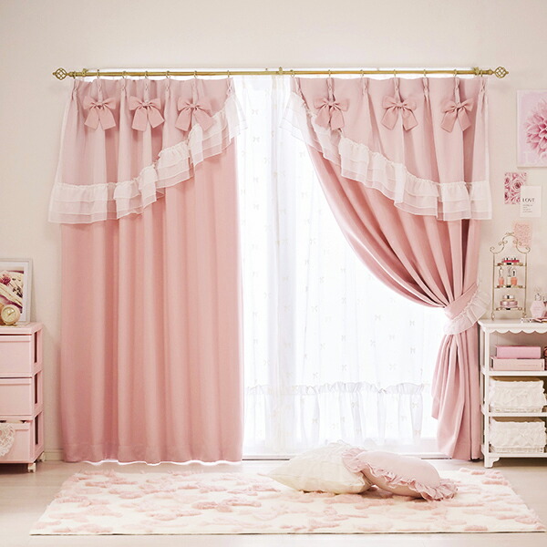 楽天市場】ティアラリボン2WAY遮光カーテン（100×178）/ピンク｜ 姫系