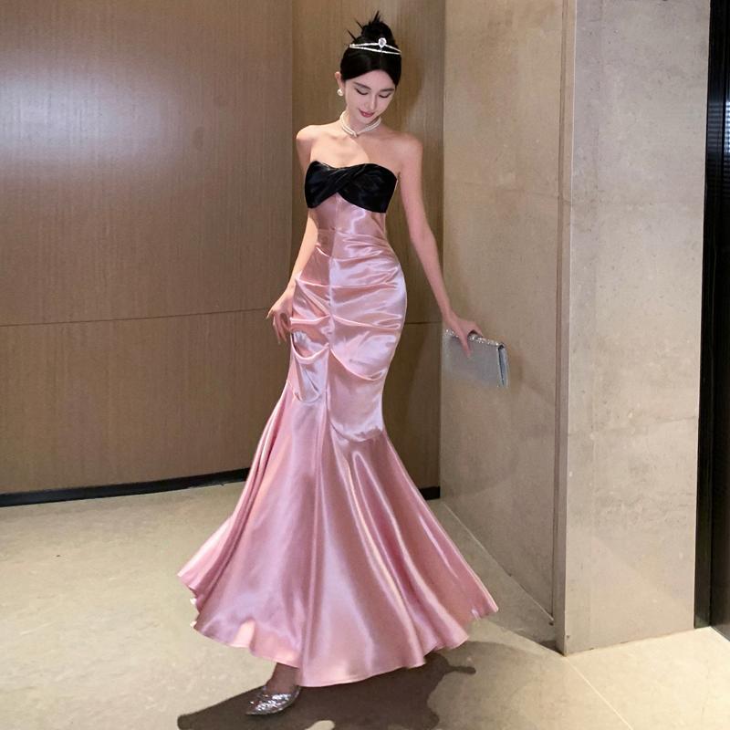 楽天市場】ロング ドレス レディース マーメイド 光沢 カラーブロック