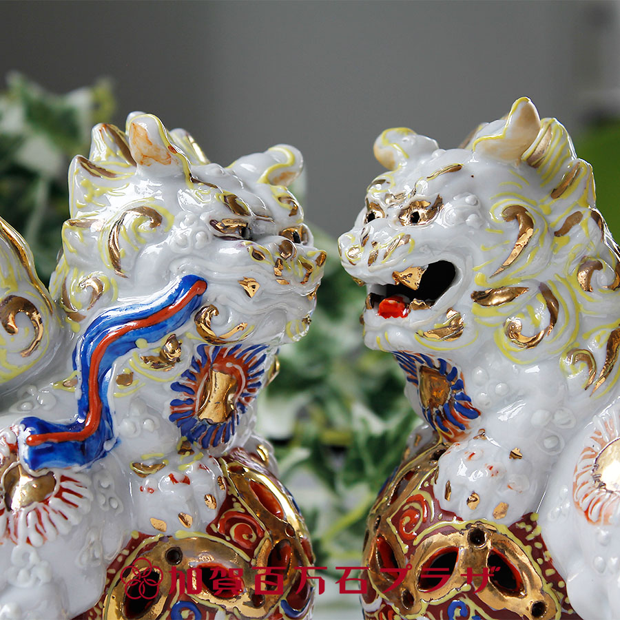 楽天市場】対獅子 白盛 4.5号 九谷焼 高さ13cm 家の守り神 置物 風水