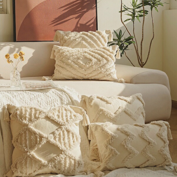 楽天市場】【ボヘミアンクッションカバー/Beige tassel】西海岸