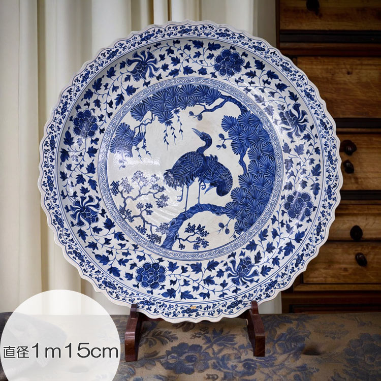 楽天市場】景徳鎮 青花 鳳凰文盤 特大皿 3.5尺 直径約1m13cm 中国美術