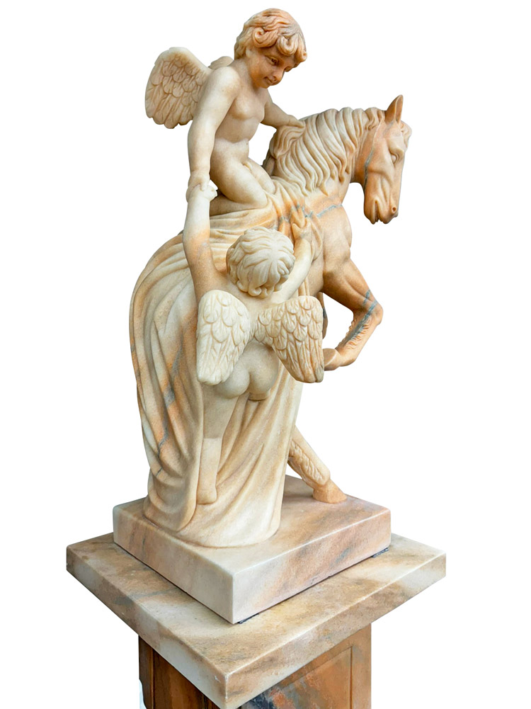楽天市場】天然大理石彫刻 馬に乗る天使 ペア 対 ピンク H185cm 台座