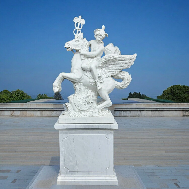 楽天市場】天然大理石彫刻 ペガサスに乗る メルクリウス H220cm 天馬