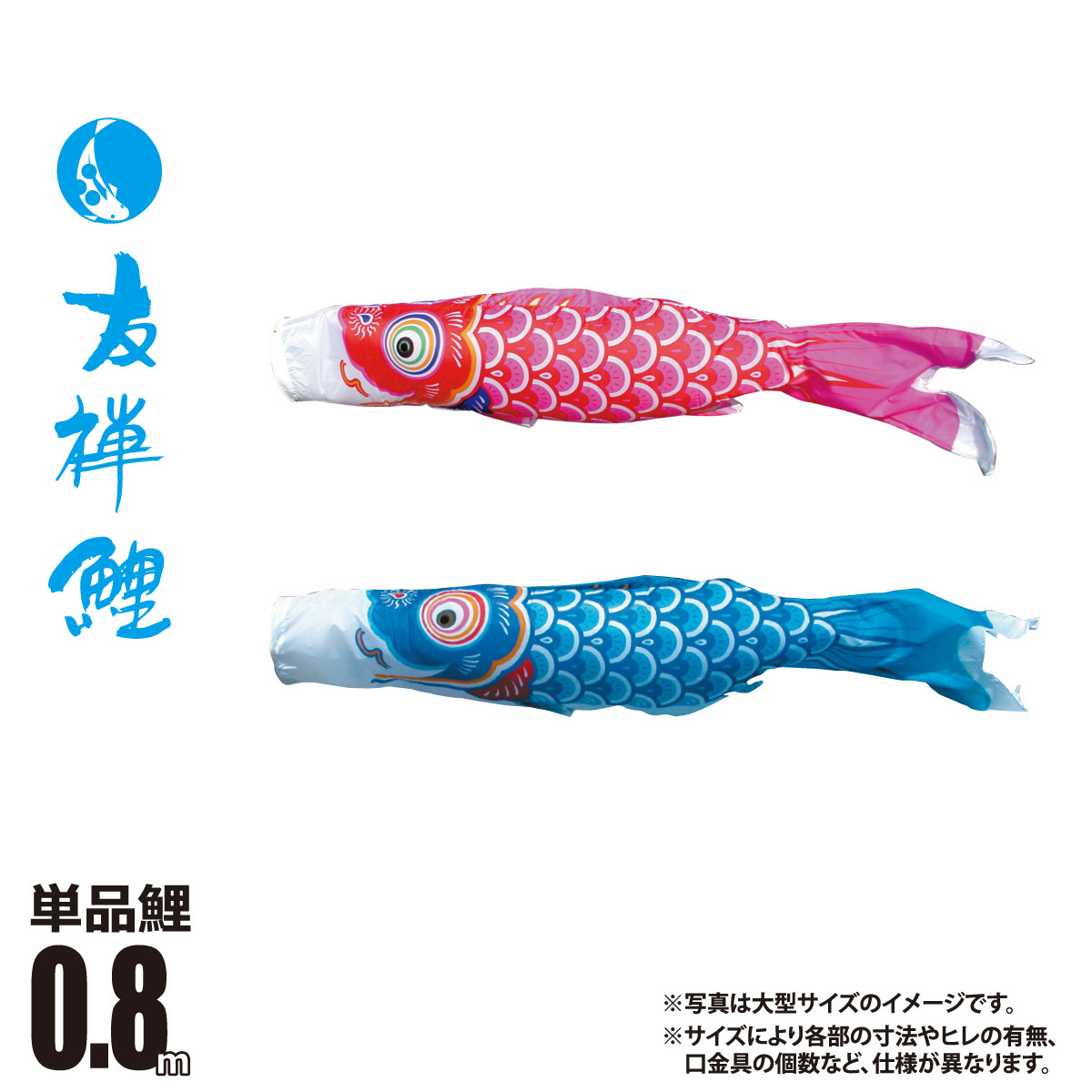 楽天市場】鯉のぼり 単品 友禅鯉 0.8m 口金具付き カラー 赤鯉|青鯉