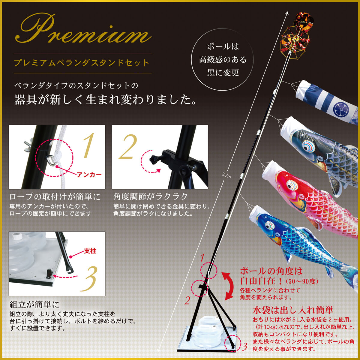 楽天市場】鯉のぼり ベランダ用 千寿 2m 6点 プレミアムベランダ