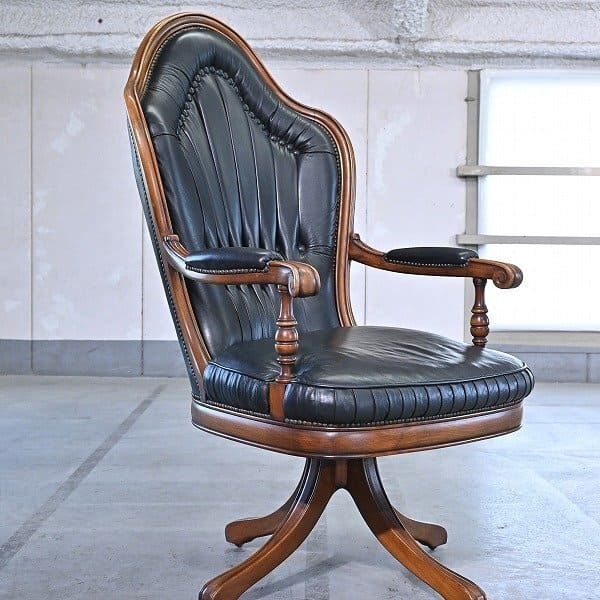 楽天市場】アンティーク調 デスクチェア 回転式 レザー ボタン留め