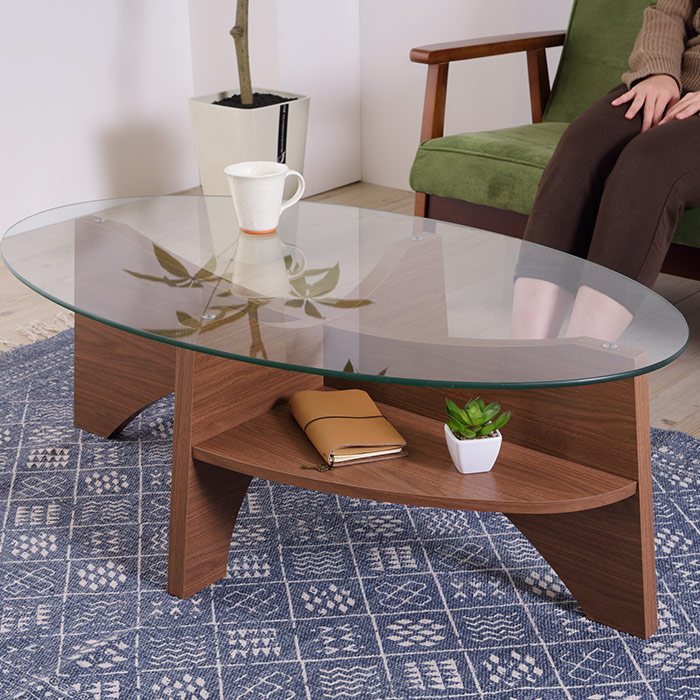 楽天市場】[レビュー特典]楕円形 ガラステーブル ローテーブル 幅105cm