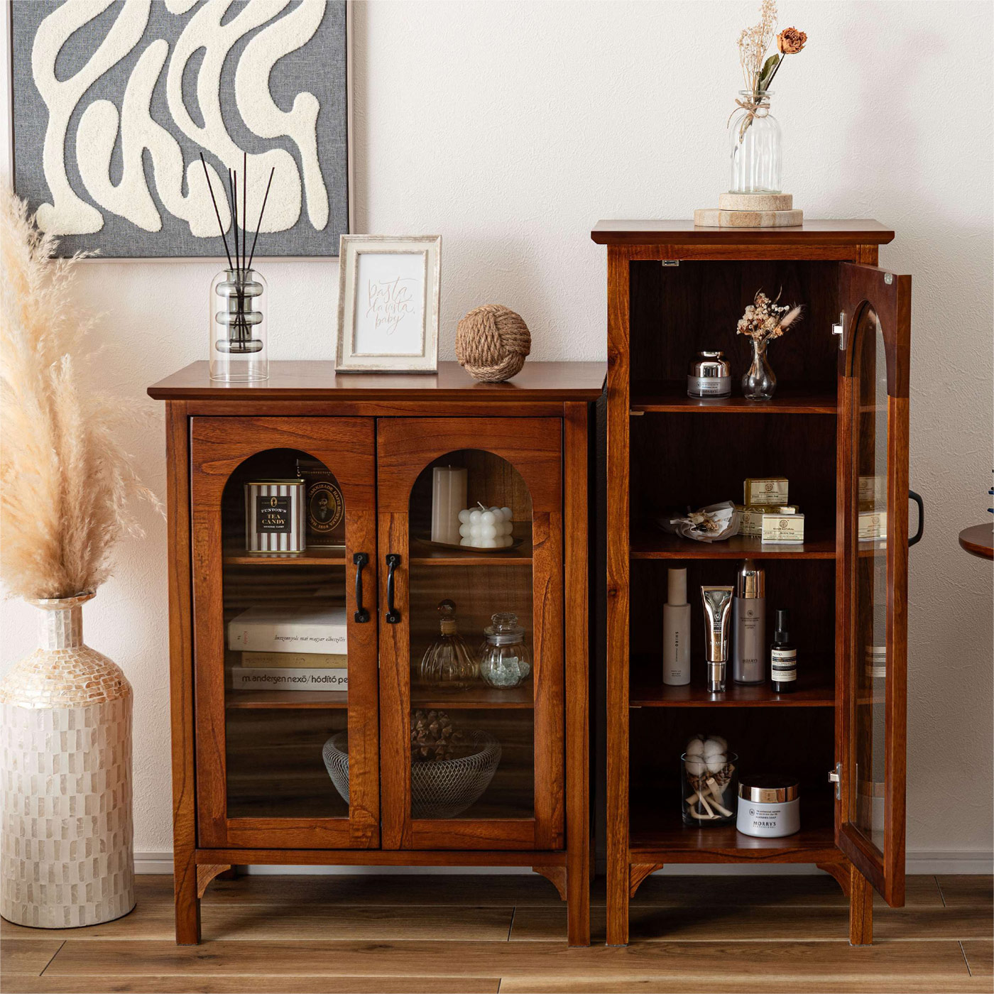 楽天市場】[レビュー特典]木製 ガラス扉 キャビネット 幅60cm 幅40cm 2