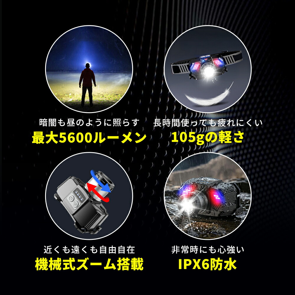 楽天市場】＼SS期間限定☆10%OFF!／ ヘッドライト LED 軽量 防水 充電