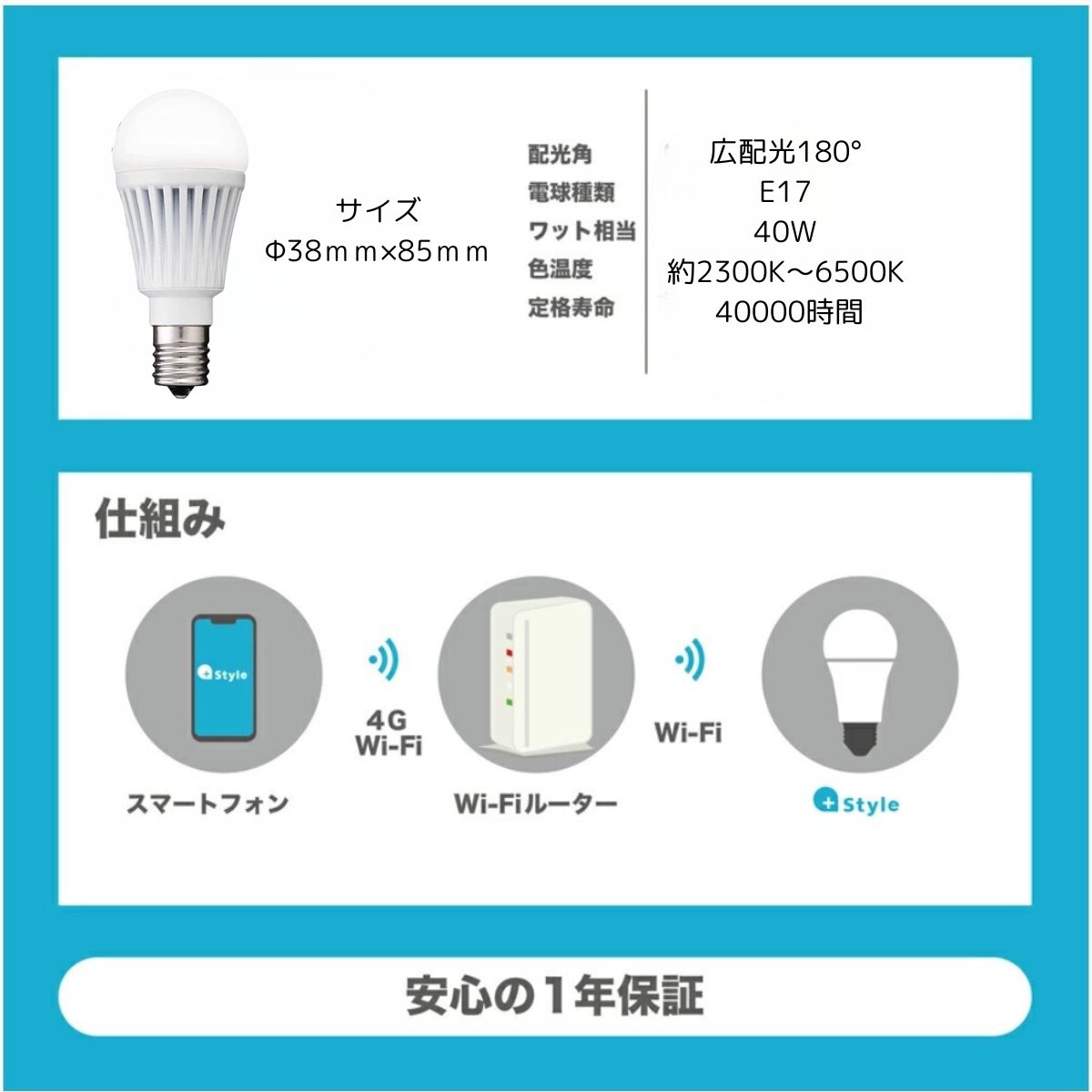 楽天市場】【+Style(プラススタイル)のスマート電球】 電球色 昼白色