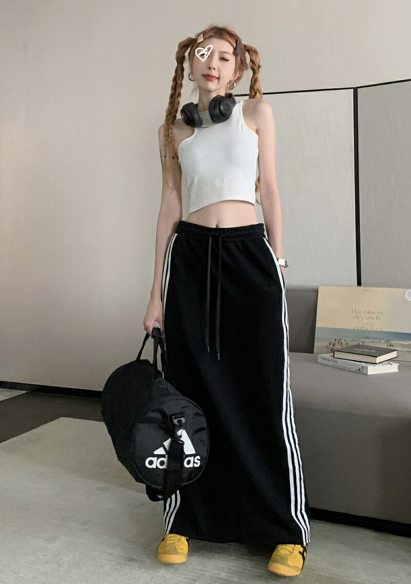 楽天市場】【S-4XL】サイドストライプスカート 切りっぱなし ブラック