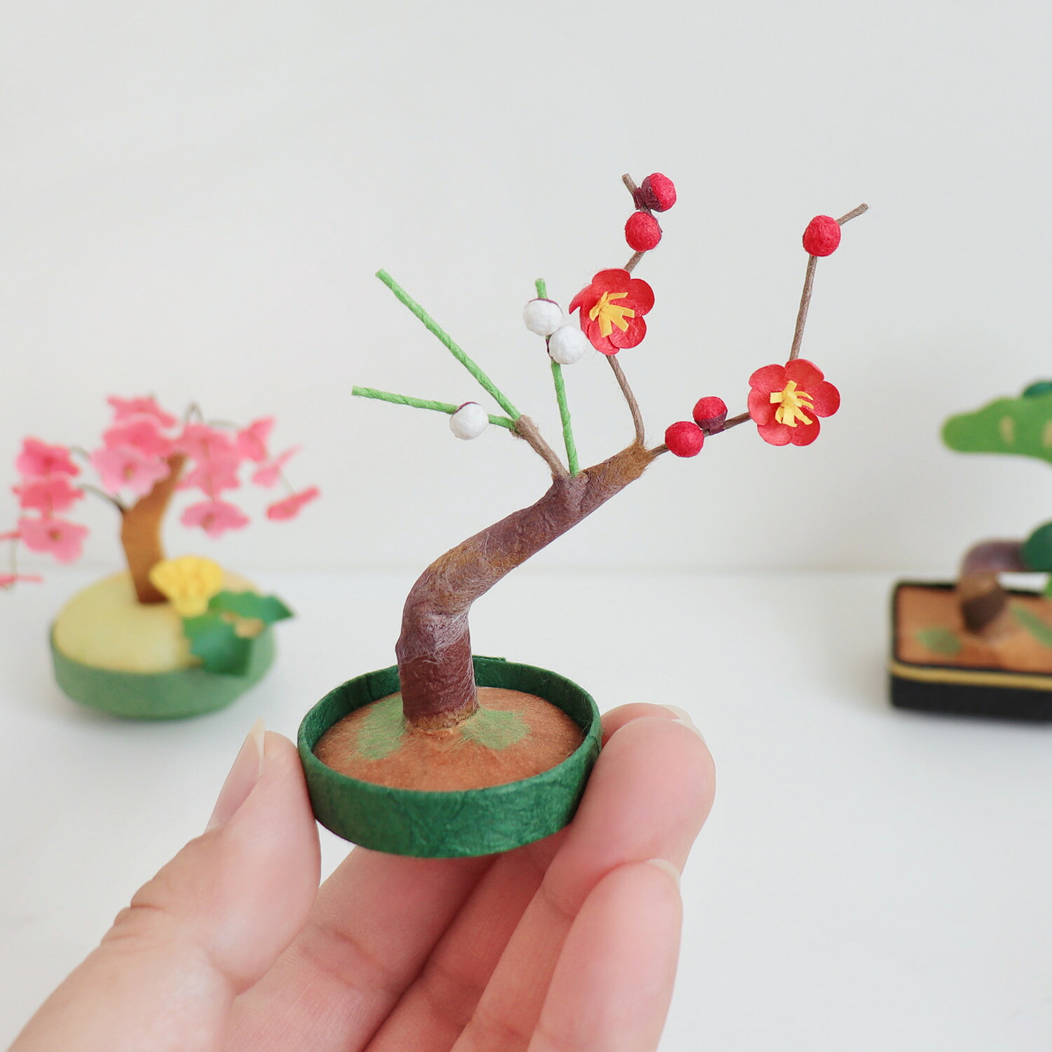 楽天市場】ミニ 盆栽 梅 和紙細工 迎春 お正月 置物 お年賀 オブジェ