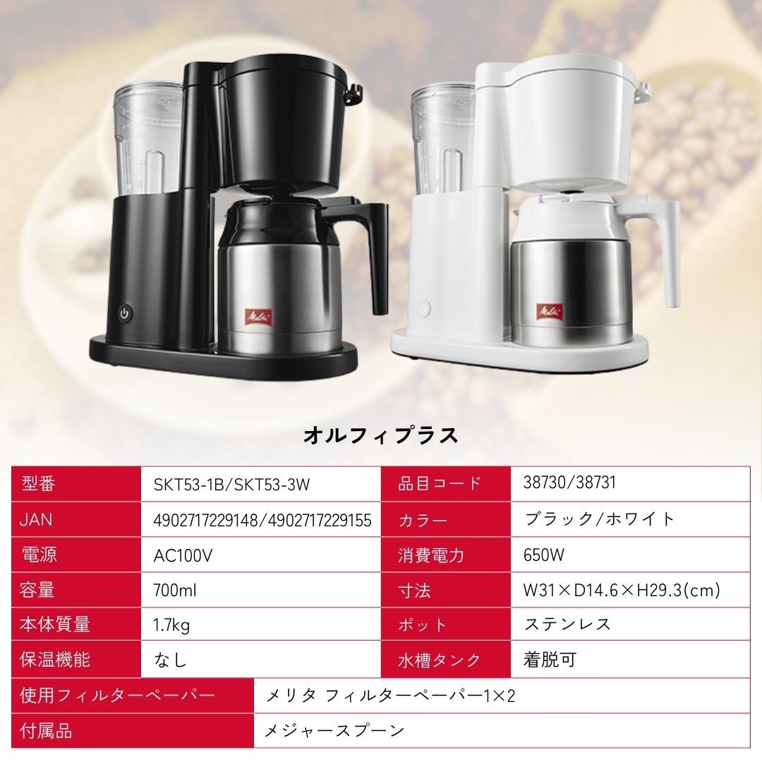 楽天市場】【公式】メリタ オルフィプラス SKT53 フィルターペーパー式