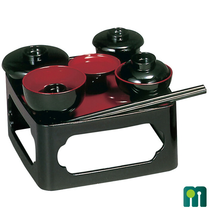 楽天市場】お膳、お椀、お箸の霊供膳セット【PC製仏膳 黒内朱】5.0寸