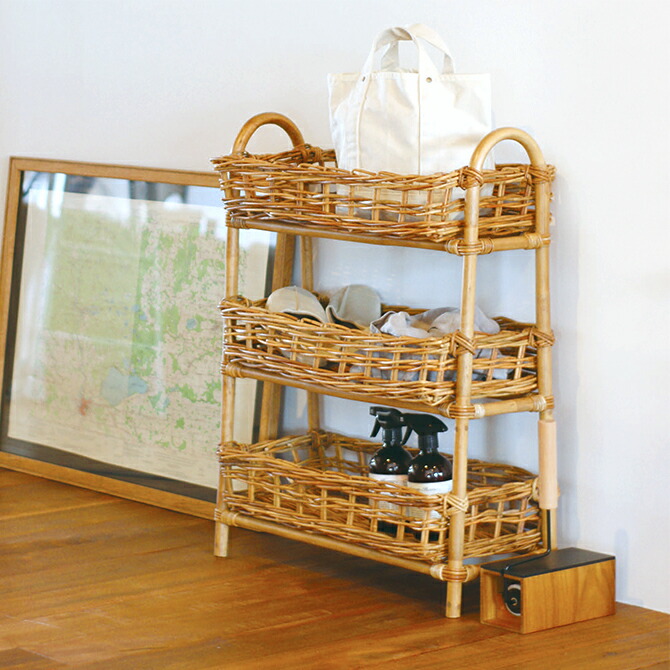 楽天市場】アラログ レクト3段バスケットラタン 家具 かご バスケット