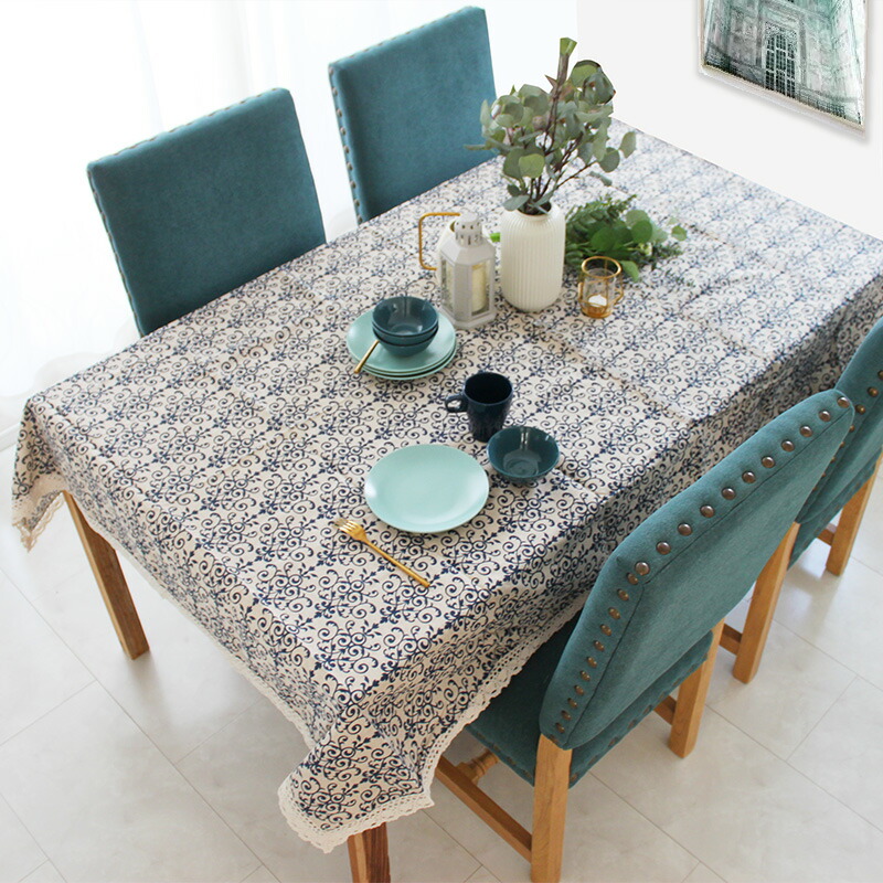 楽天市場】送料無料 アラベスク柄 テーブルクロス ブルー 青色 リネン