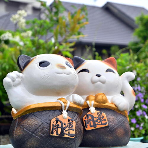 楽天市場】幸せ招き猫 2つセット 阿吽 置物 招き猫 幸運を呼ぶ猫 開運