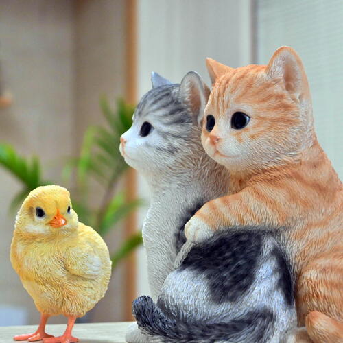 楽天市場】WOOBIA くっつく猫 ひよこ 2つセット置物 可愛い置物 ねこ