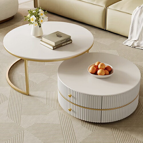 楽天市場】ネストテーブル 丸 白 セラミック 2個セット モダン