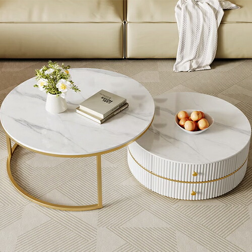 楽天市場】ネストテーブル 丸 白 セラミック 2個セット モダン