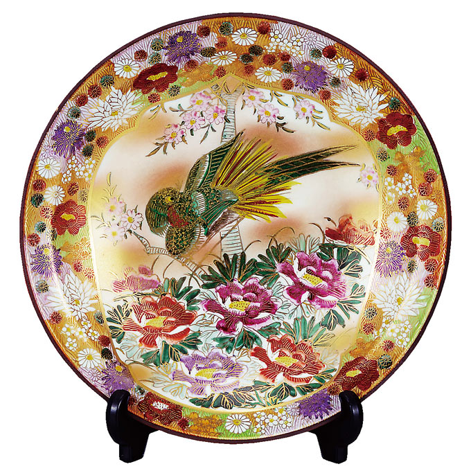 楽天市場】金欄 手飾り絵皿『 桜 』木製皿立て つき 有田焼 琥山 窯主