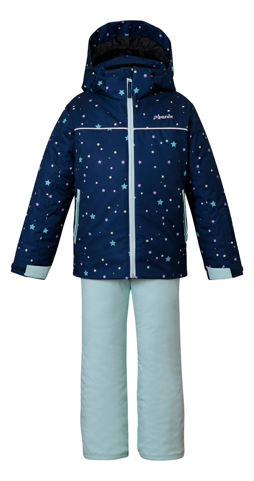 美品 Phenixスキーウェア 女の子 上下 140 130 雪結晶☆紺ピンク 楽天
