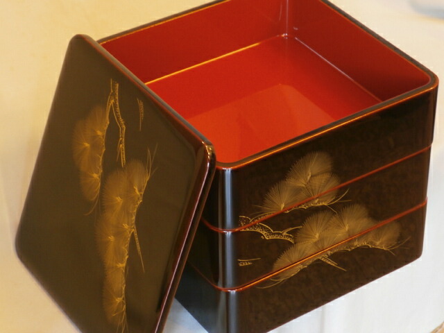 楽天市場】和食器 三段重箱 6.5 沈金 枝松 溜内朱 越前塗り 漆塗り