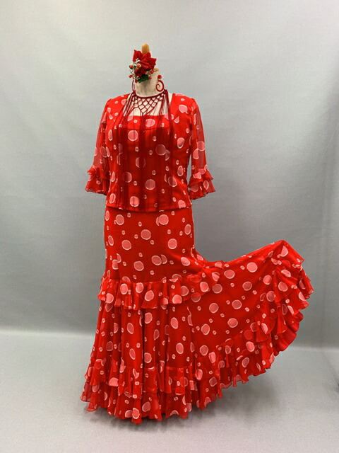 楽天市場】フラメンコ衣装 大きいサイズクイーンサイズ 赤白水玉