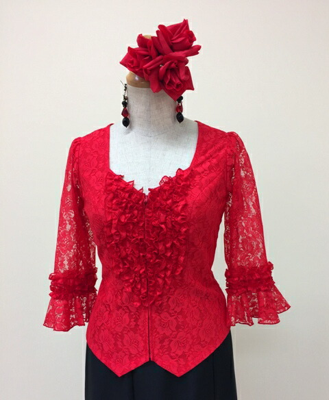 楽天市場】フラメンコ衣装 ブラウス フラメンコ 赤 レース イージー