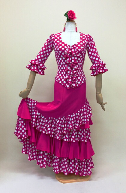 楽天市場】フラメンコ衣装 ブラウス ピンク白水玉 1点もの水玉