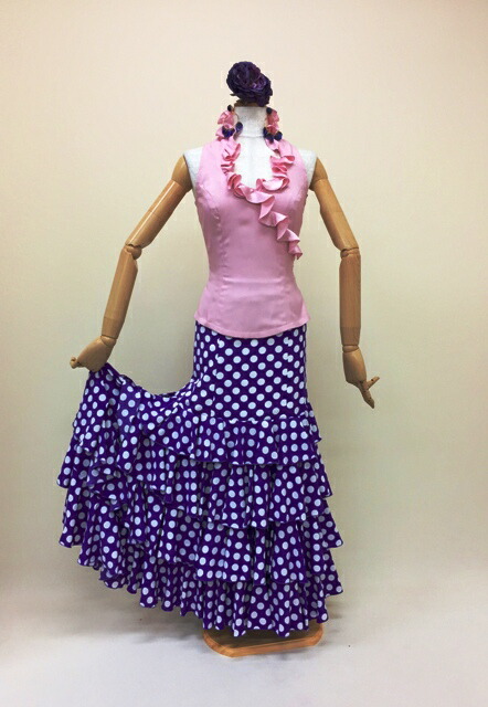 楽天市場】フラメンコ衣装 スカート 水玉ファルダ4段フリル 紫地に白