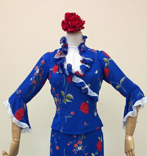 楽天市場】フラメンコ衣装 青花柄衣裳 花柄ツーピース 胸元フリル