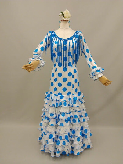 楽天市場】【送料無料】 フラメンコ衣装 青 ブルー ドット柄